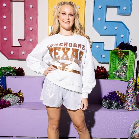 QUEEN OF SPARKLES White and Gold Texas Sweater - Picture 1 of 5